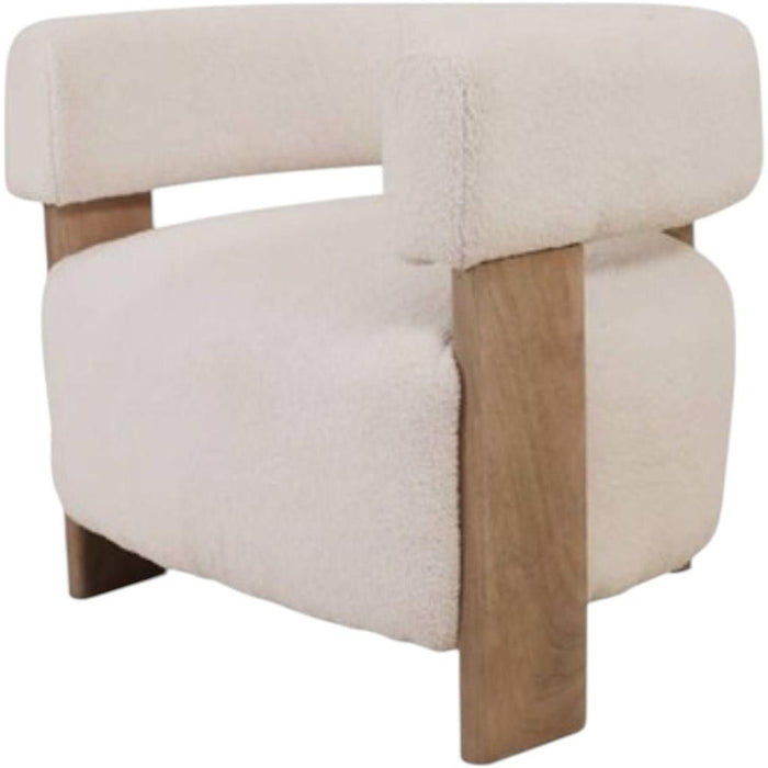 31" Boucle And Solid Wood Arm Chair - White / Brown