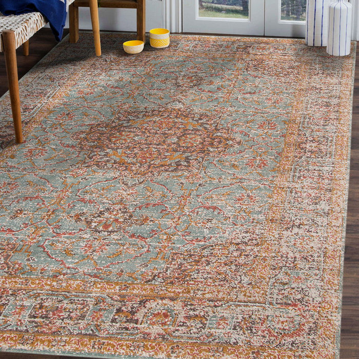 10' x 14' Medallion Power Loom Area Rug - Teal Red And Orange