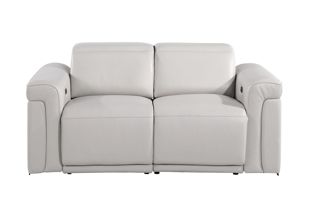 Italian Leather Power Reclining Loveseat (720493) - Light Gray / Black