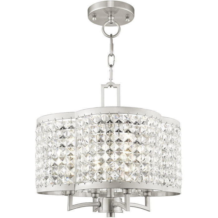 14" Four Light Dimmable Chandelier With Shades - Nickel