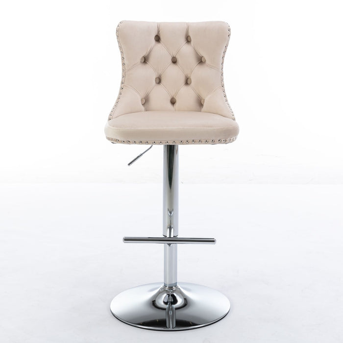 Set of 2 Giga swivel barstools with adjustable height, tufted upholstery, back support, ideal for home pub or kitchen island.