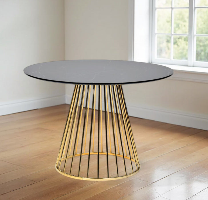 43" Rounded Stainless Steel Pedestal Base Dining Table - Black / Gold