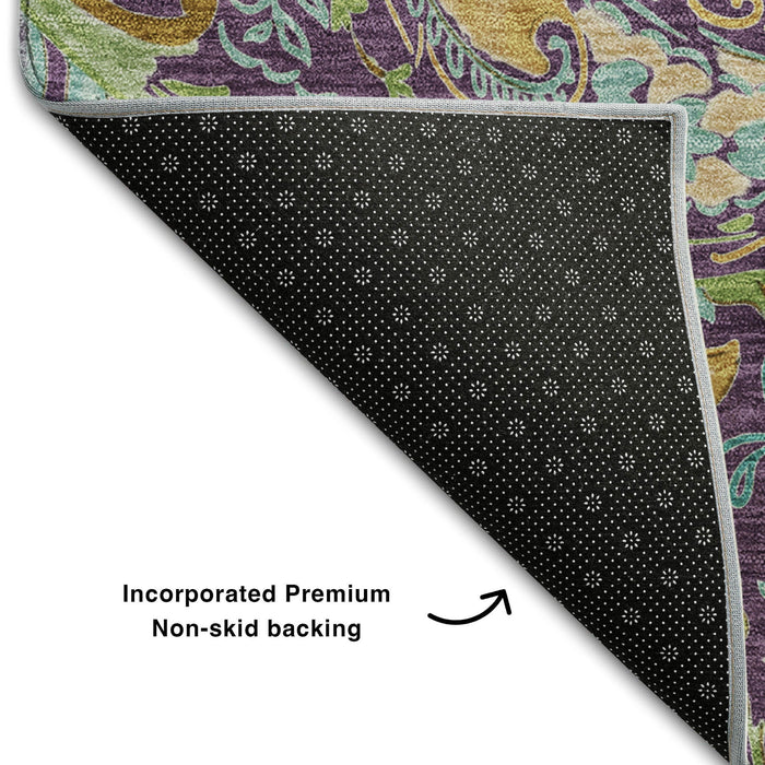 8' X 10' Paisley Washable Area Rug With UV Protection (647996) - Purple / Green / Blue