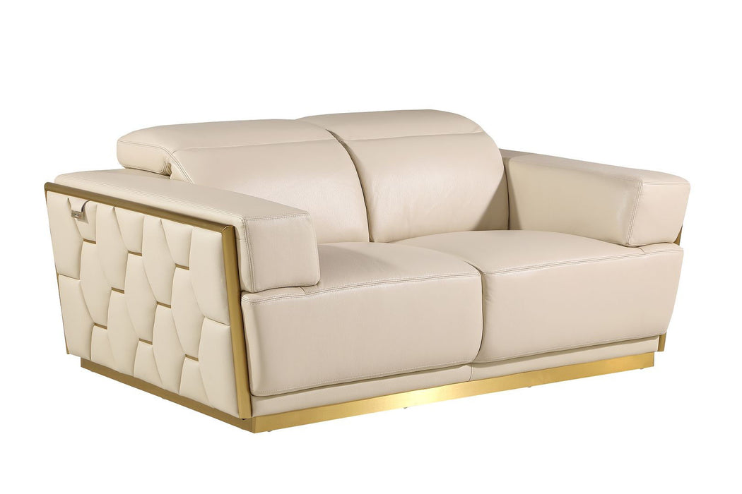 Italian Leather Love Seat - Beige / Gold