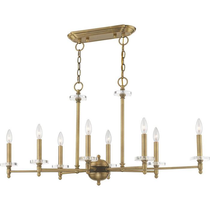 20" Eight Light Dimmable Chandelier With Shades - Antiqued Brass
