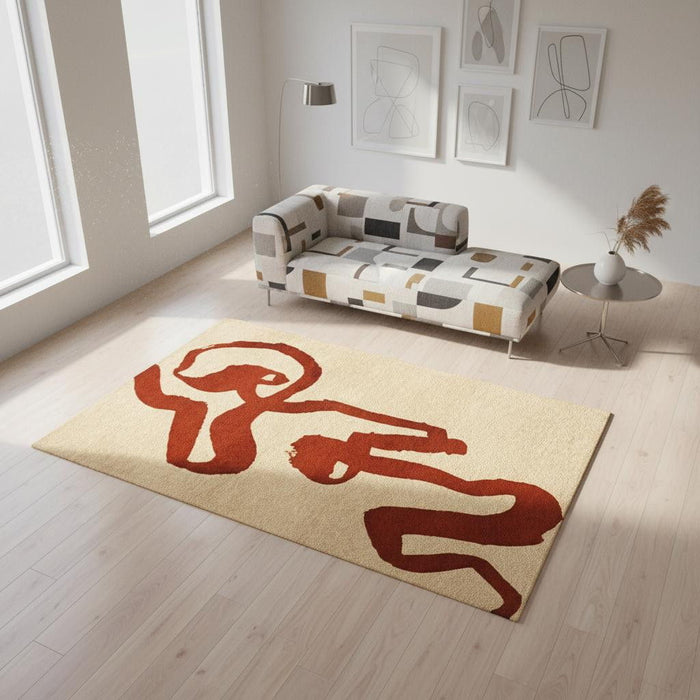 5' X 7' Abstract Washable Area Rug With UV Protection (610000) - Beige / Red