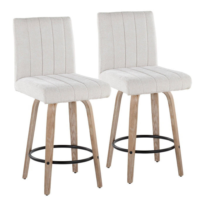 Hannah - 26" Fixed-Height Counter Stool With Swivel And Round Black Metal Footrest (Set of 2) - Whitewashed Wood