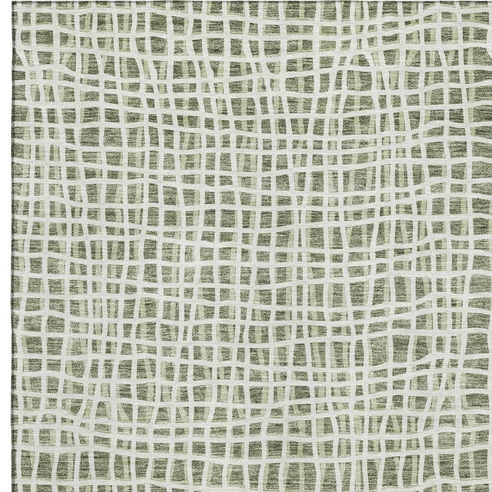 10' X 14' Striped Washable Area Rug With UV Protection - Green / Ivory
