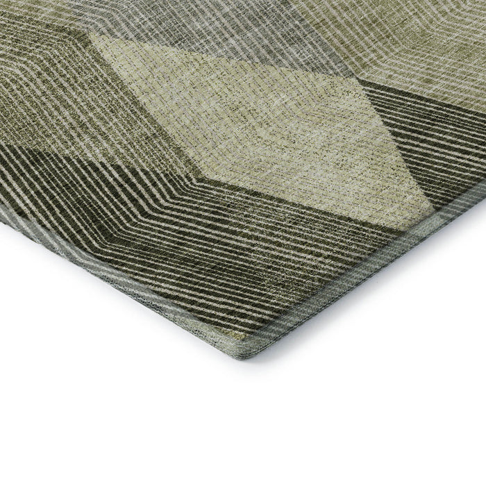 10' X 14' Geometric Washable Area Rug With UV Protection (676206) - Olive Green / Gray / Ivory