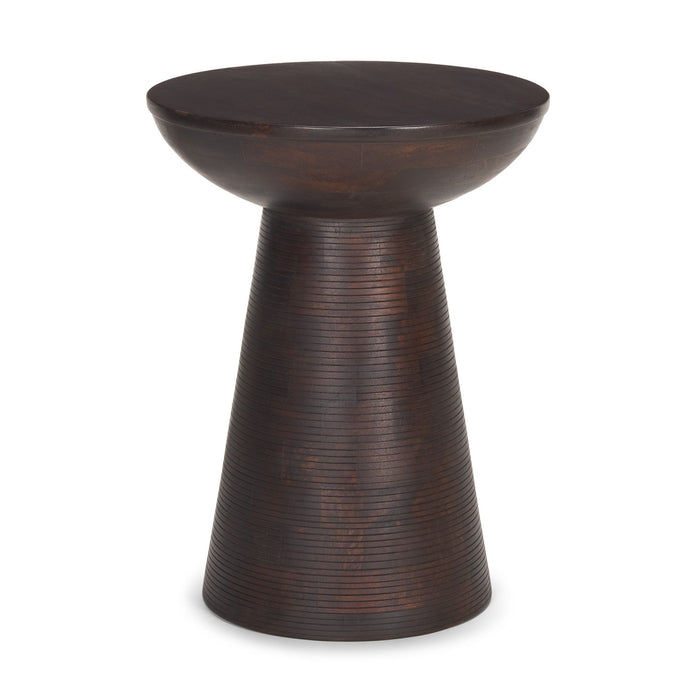 Redwood Solid Wood Round Pedestal End Table - Red