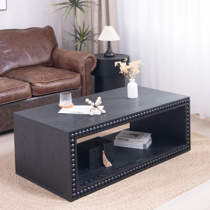 Beaded Edge Coffee Table With Open Storage Shelf