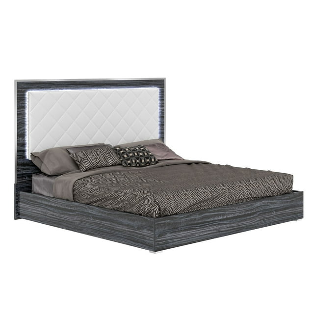 Chintaly NAPLES Queen Bed Melamine Wood Back Panel Gloss Gray