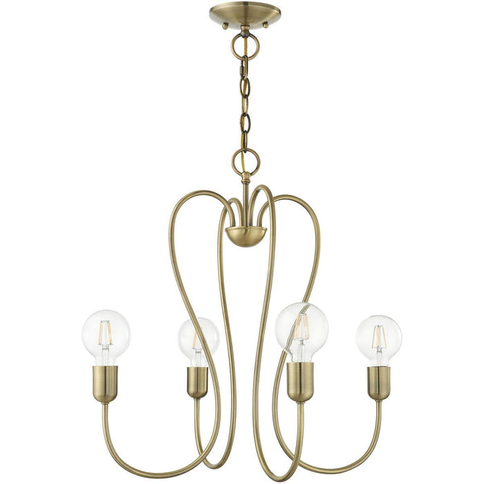 22" Four Light Dimmable Chandelier With Shades - Antiqued Brass
