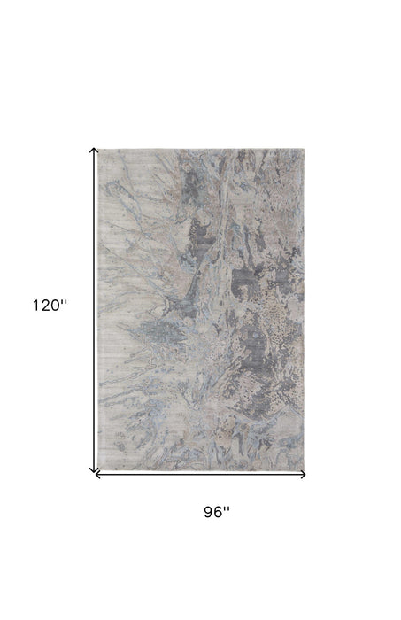 8' x 10' Abstract Hand Tufted Worn Faded Area Rug - Gray Tan And Green