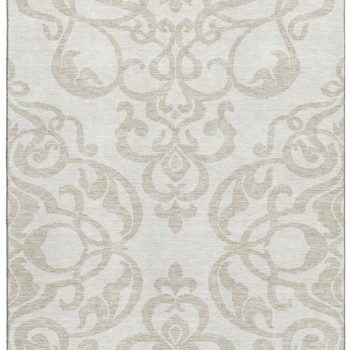 10' X 14' Damask Washable Area Rug With UV Protection (676932) - Ivory / Beige