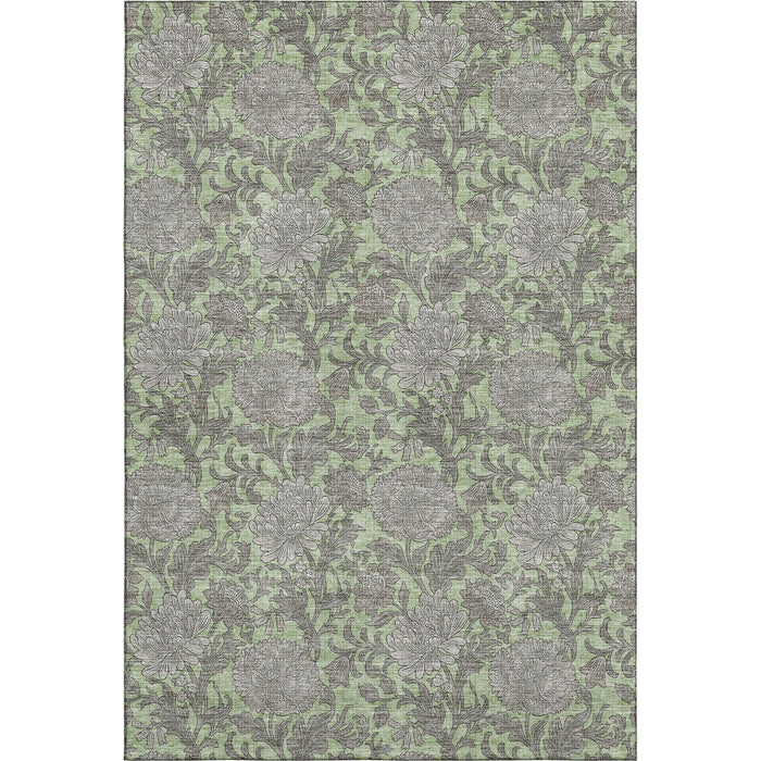 10' X 14' Floral Washable Area Rug With UV Protection (655770) - Artichoke Green / Gray