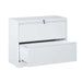 White Giga 2-drawer lateral file cabinet with locking mechanism, anti-tip interlock, ideal for letter, legal, and A4 files.