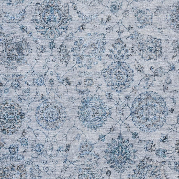 10' X 14' Damask Washable Area Rug With UV Protection (705125) - Blue / Gray