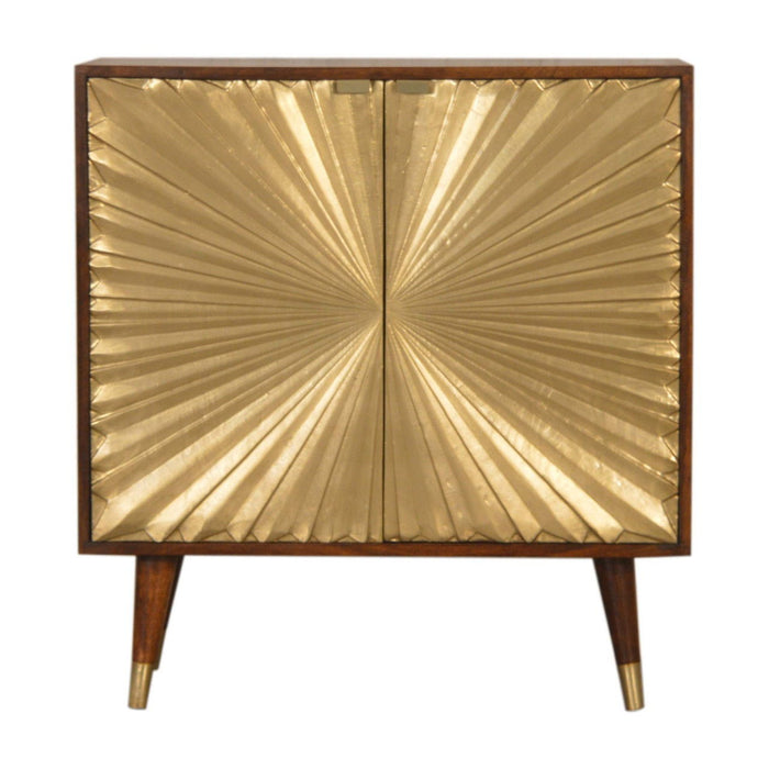 32" Solid Wood Textured Door Accent Cabinet With Two Doors - Chestnut / Gold