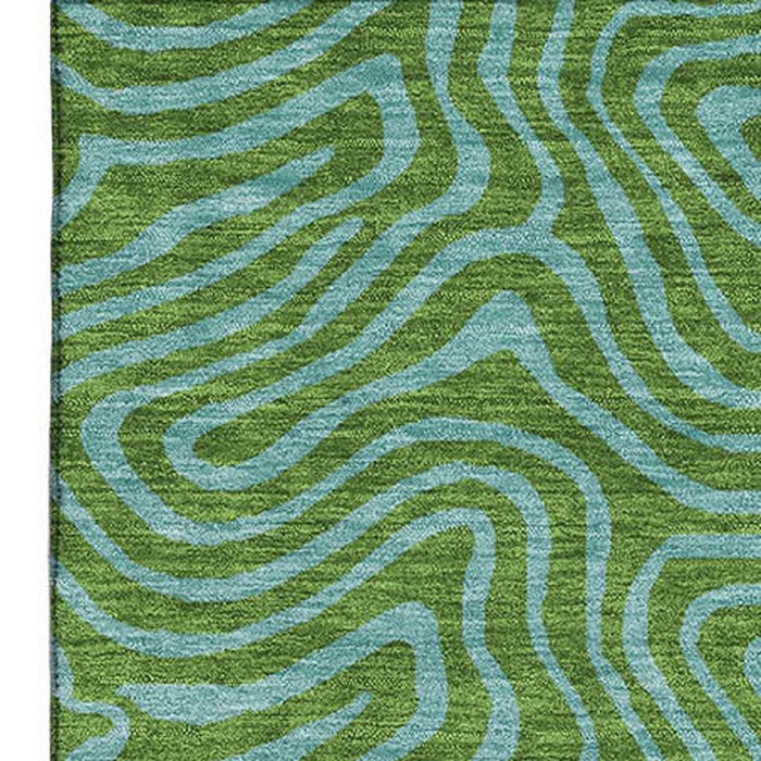 10' X 14' Abstract Washable Area Rug With UV Protection (680951) - Green / Sky Blue