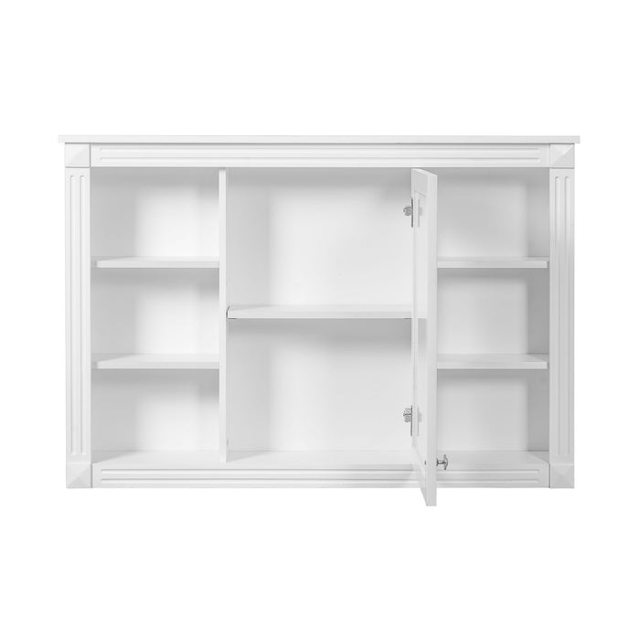 White Giga wall-mounted bathroom medicine cabinet with mirror, 6 open shelves, and adjustable interior for organized storage.