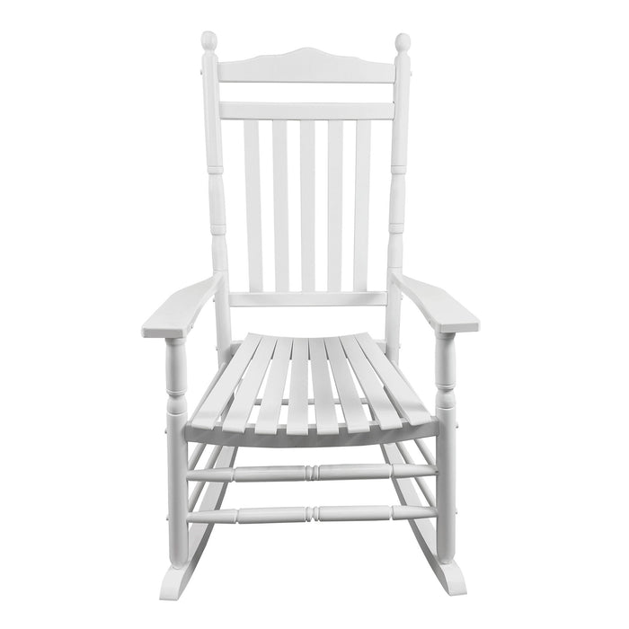 Giga balcony porch adult rocking chair with wooden armrests and slatted back, ideal for outdoor relaxation on a porch or balcony.