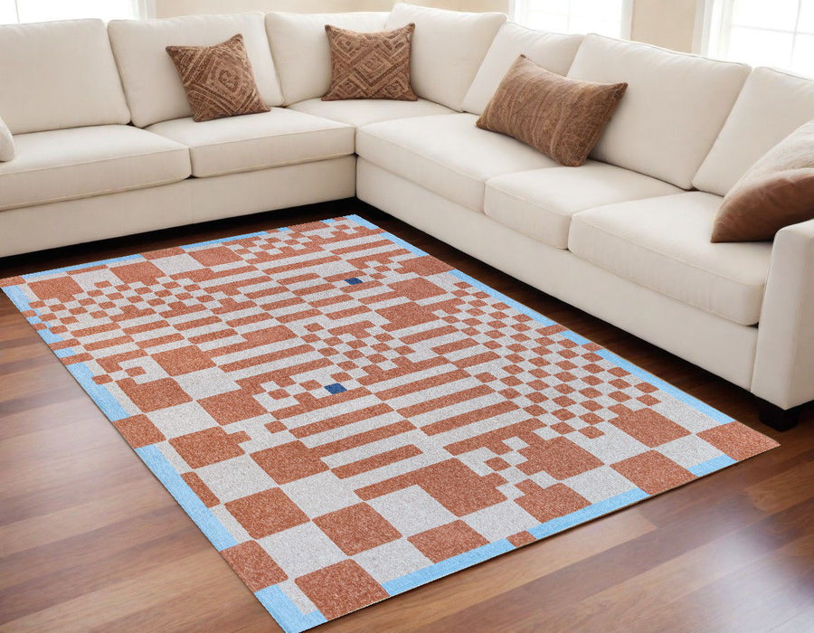 5' x 7' Geometric Non Skid Area Rug - Blue And Red