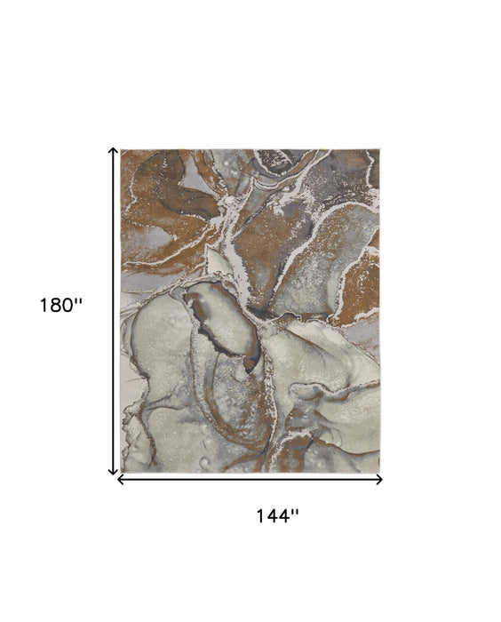 12' x 15' Marble Power Loom Area Rug - Gray And Brown