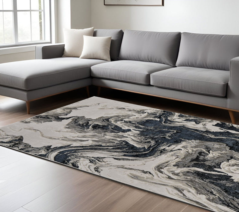 13' x 20' Abstract Power Loom Area Rug - Ivory Black And Taupe