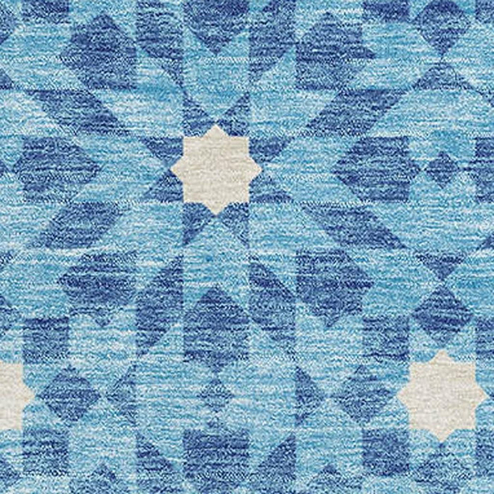 10' X 14' Geometric Washable Area Rug With UV Protection - Denim Blue / Ivory