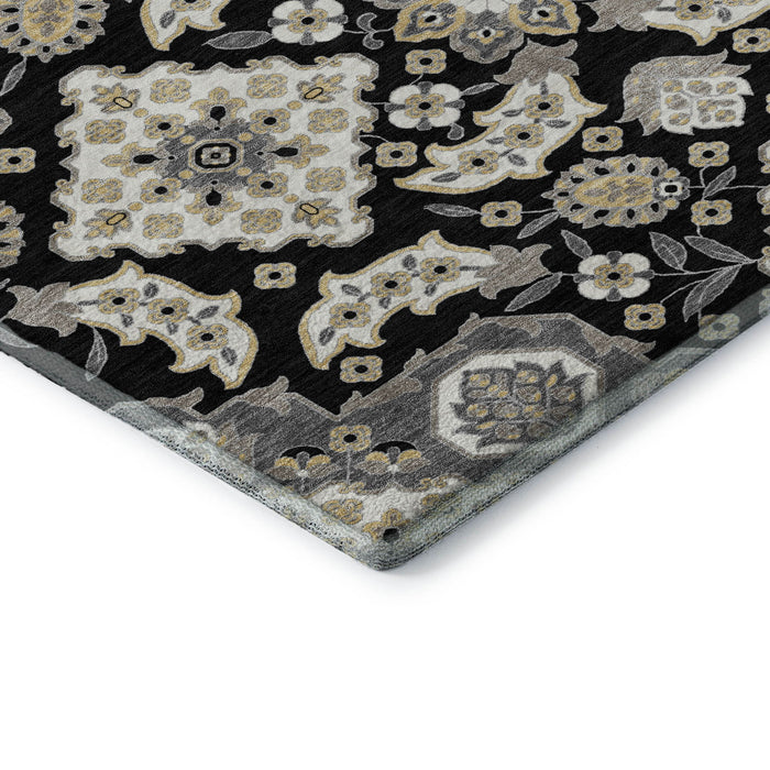 10' X 14' Floral Medallion Washable Area Rug With UV Protection (705821) - Black / Beige