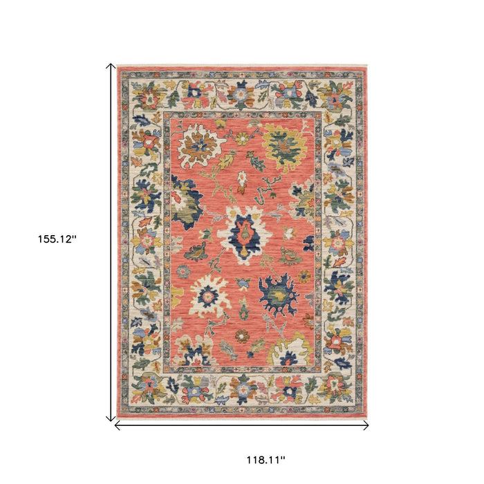10' X 13' Oriental Area Rug With Fringe - Salmon