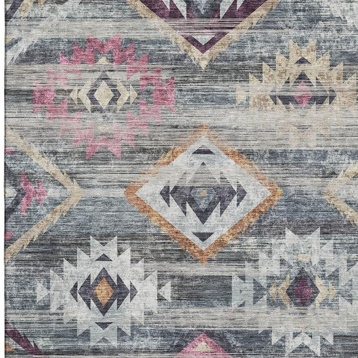 10' X 14' Southwestern Washable Area Rug With UV Protection - Gray