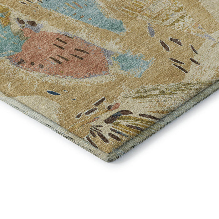 10' X 14' Geometric Washable Area Rug With UV Protection (694508) - Gold / Blue / Ivory