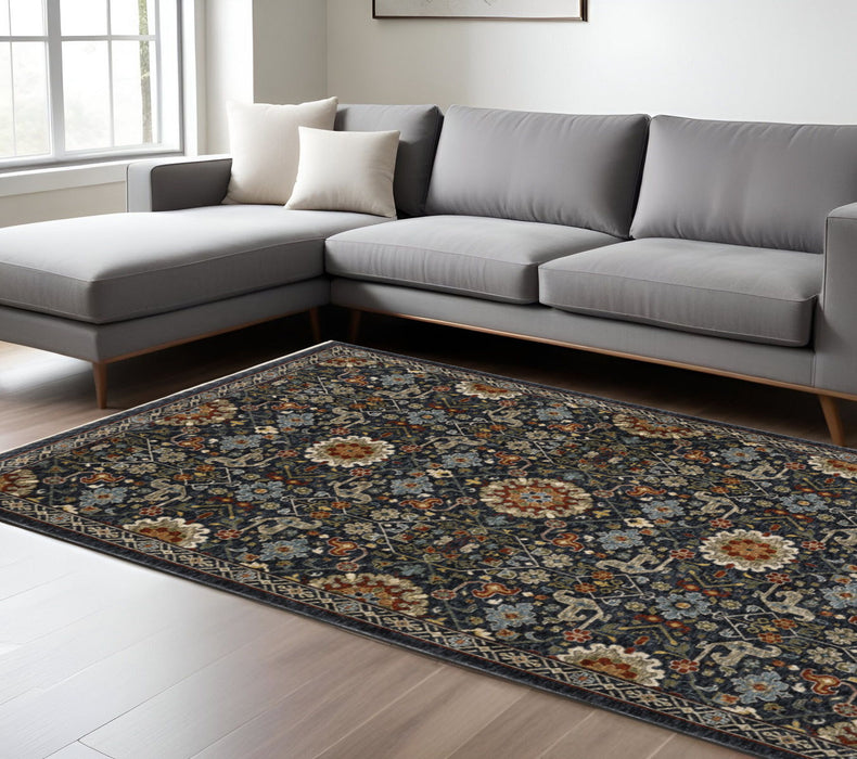 7.9' x 11.2' Oriental Power Loom Area Rug With Fringe - Blue And Ivory