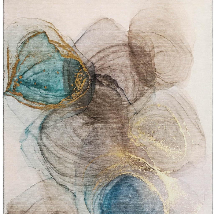 10' X 14' Abstract Washable Area Rug With UV Protection (647020) - Beige / Ivory / Blue