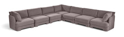 Velvet performance fabric upholstered 7-piece corner sectional sofa by Meridian Furniture, showcasing plush seating and modern design.