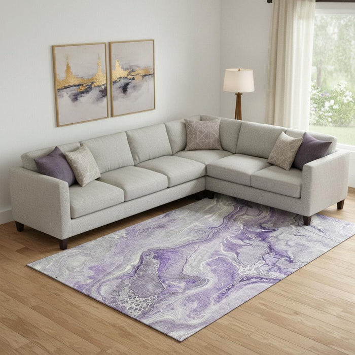 10' X 14' Abstract Washable Area Rug With UV Protection (697049) - Purple / Gray / Ivory