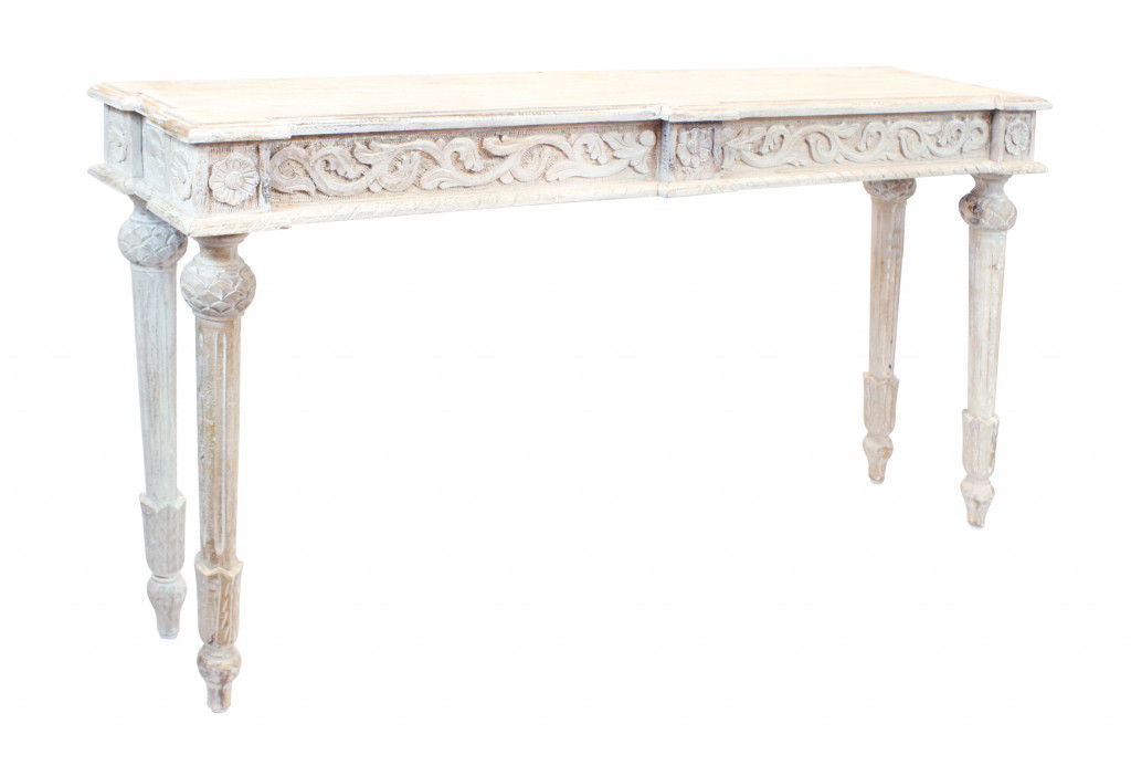 Solid Wood Distressed Console Table - White