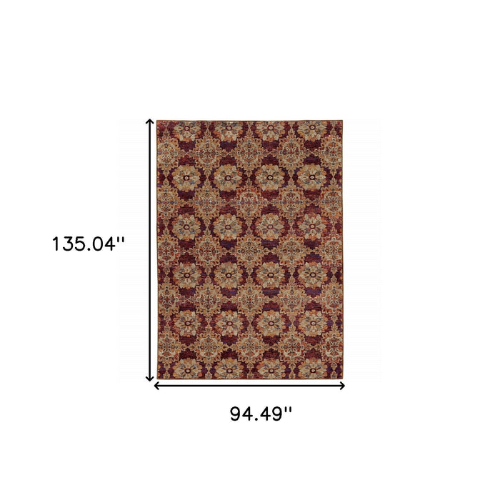 7.9' x 11.3' Oriental Power Loom Area Rug - Red And Gold