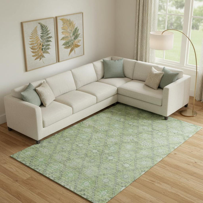 10' X 14' Geometric Washable Area Rug With UV Protection (706031) - Green / Gray