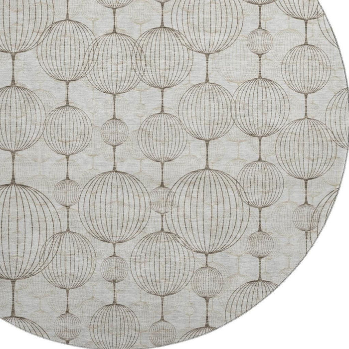 8' Geometric Washable Round Rug With UV Protection - Beige And Brown