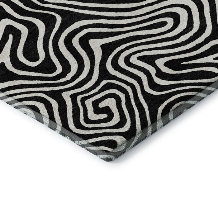 10' X 14' Abstract Washable Area Rug With UV Protection (680843) - Black / Ivory