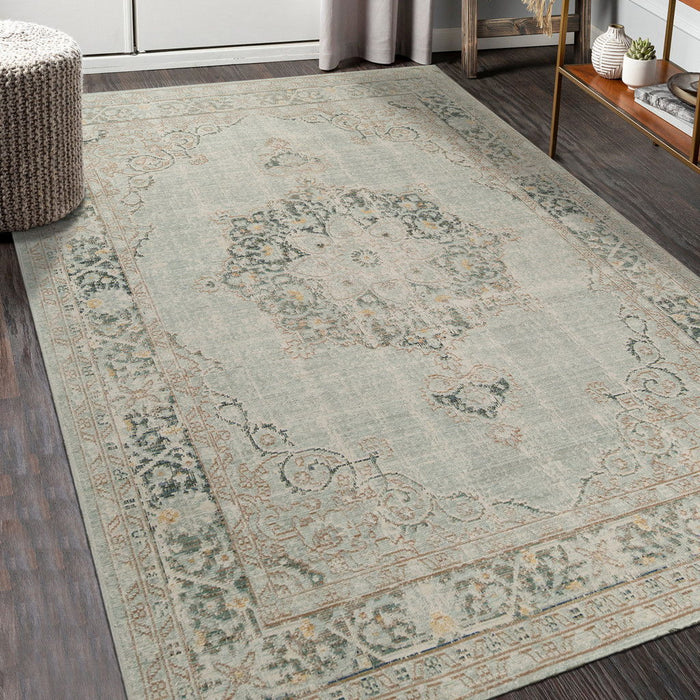 9' x 13' Medallion Power Loom Area Rug - Green And Brown