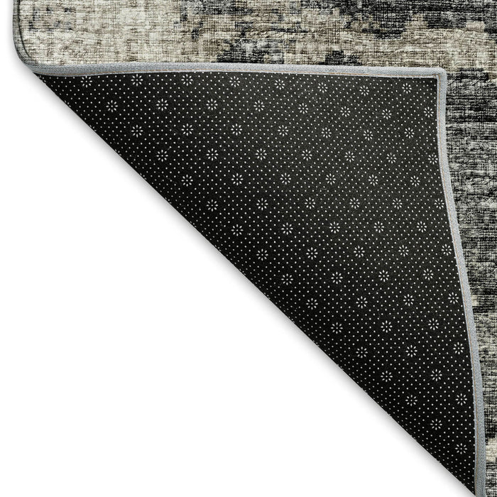 10' X 14' Abstract Washable Area Rug With UV Protection - Black And Ivory