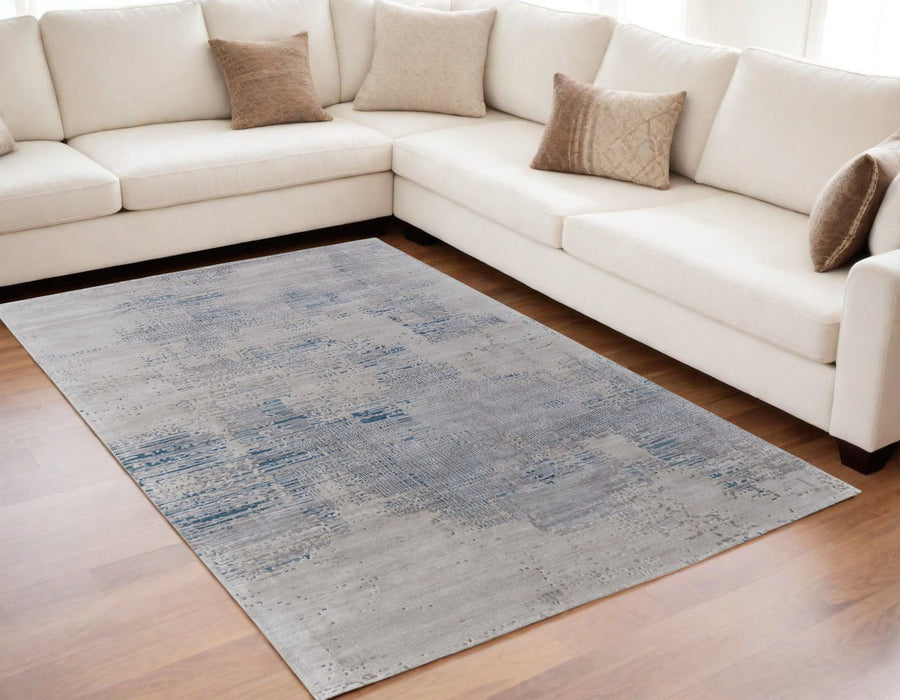 5' x 8' Abstract Hand Tufted Area Rug - Gray Taupe And Blue