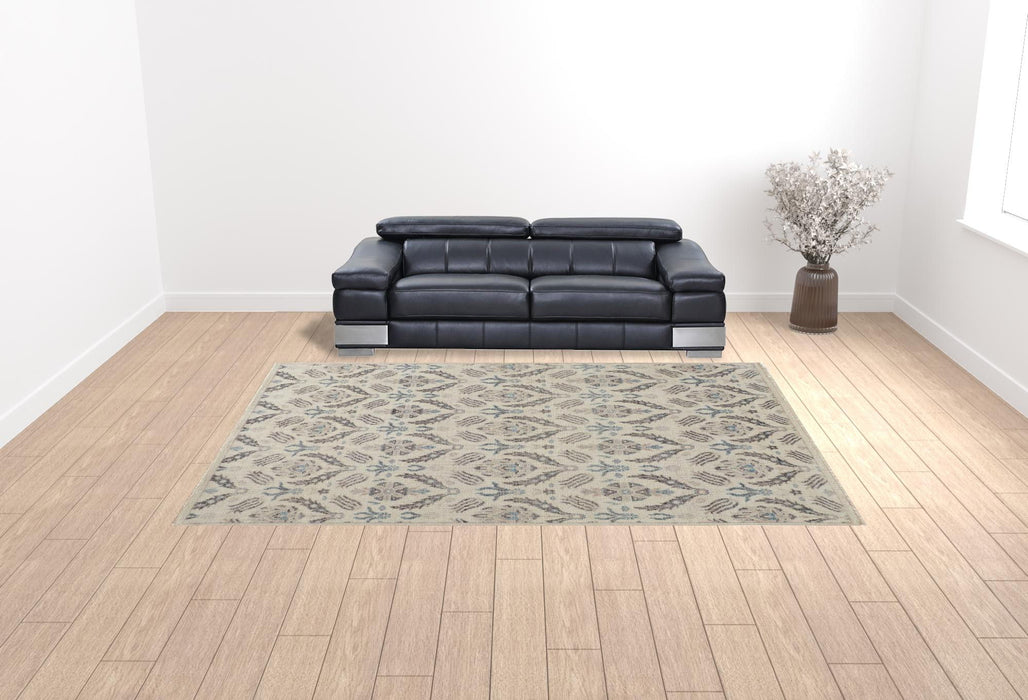 10' x 13' Wool Floral Hand Knotted Stain Resistant Area Rug - Ivory Gray And Blue