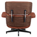 Light brown genuine leather tufted lounge chair with matching ottoman, walnut wood legs, and swivel base by HomeRoots.