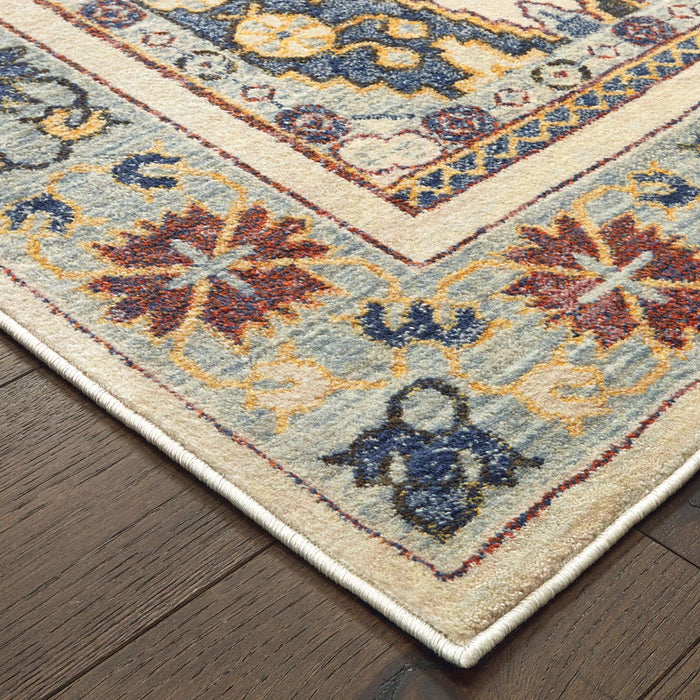 10' x 13' Oriental Power Loom Stain Resistant Area Rug - Ivory And Blue