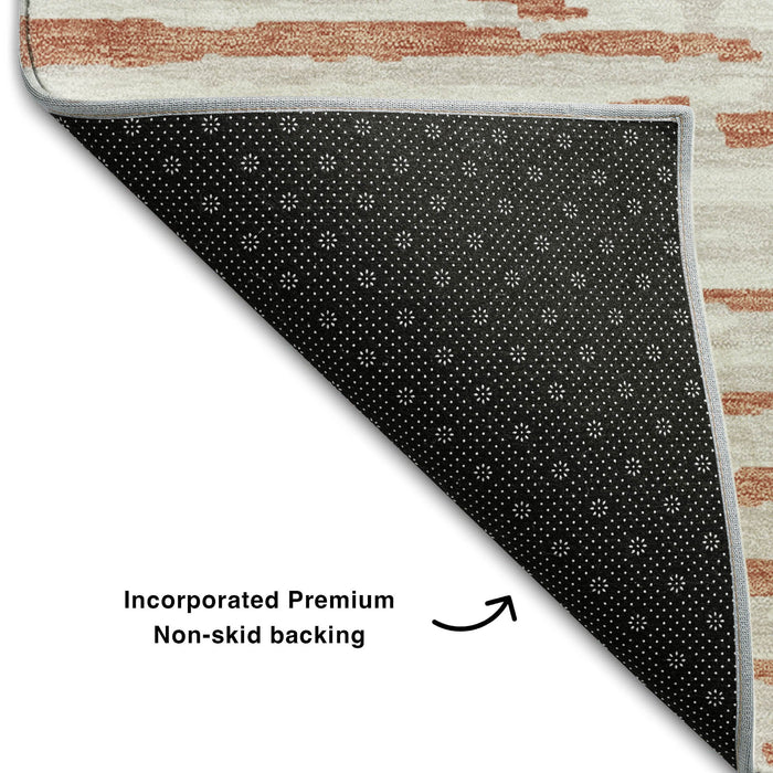 10' X 14' Striped Washable Area Rug With UV Protection (670543) - Coral / Ivory